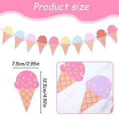2 Pcs Ice Cream Banner Garland, Ice Cream Party Decorations Paper Banner Garl…