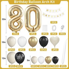 80th Birthday Decorations Black Gold Sand White,80th Balloon Arch Garland Kit…