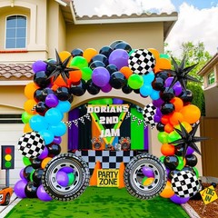 Monster Truck Theme Balloon Garland Arch Kit vibrant Orange Green Purple with…