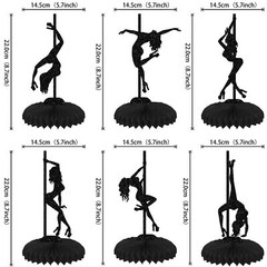 6 PCS Black Glitter Pole Dance Girl Honeycomb Table Centerpiece Toppers
