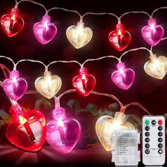 2 Pack Valentines Day Decorations Total 16.4FT 40 LED Red Pink White Heart Strin
