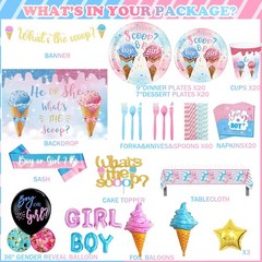 Whats The Scoop Gender Reveal Decorations, Ice Cream Boy or Girl Party Suppli…