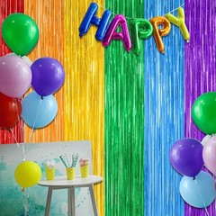 2 Pack Rainbow Backdrop Curtains, 3.28 FT x 7.05 FT Colofull Party Decoration…