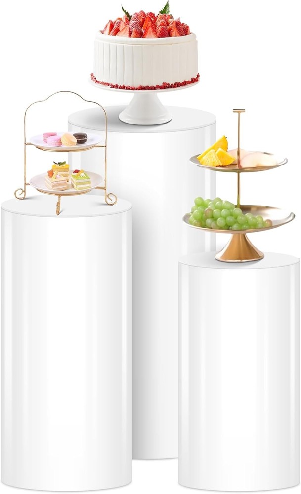 White Cylinder Stands for Party 3Pcs Round Pedestal Stand for Parties, Pillars f