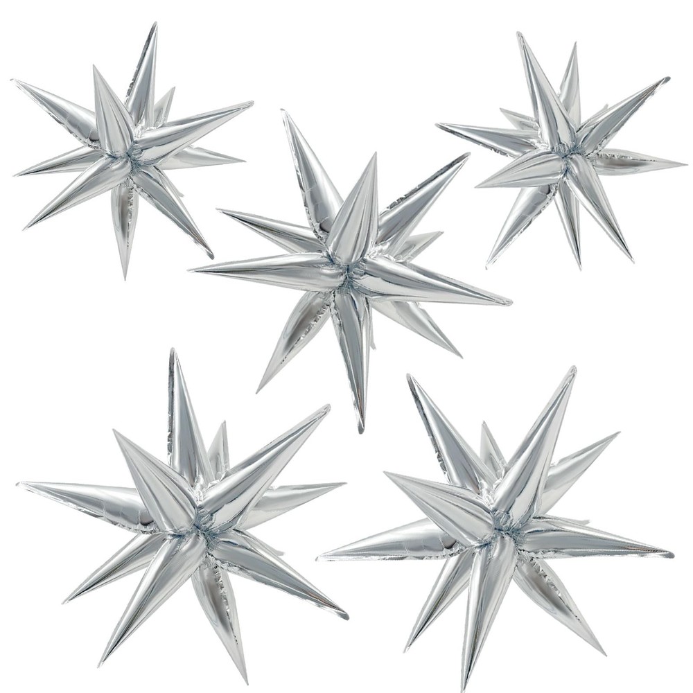 60Pcs Silver Star Balloons Birthday Decorations Explosion Mylar Balloons 12 S…