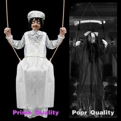 Animated Halloween Swing Girl Hanging Decorations, Scary Rotating Head Animat…