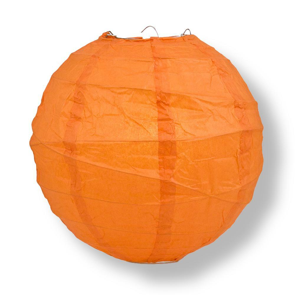 16″ Persimmon Orange Round Paper Lantern, Crisscross Ribbing, Chinese Hanging We