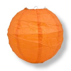 16″ Persimmon Orange Round Paper Lantern, Crisscross Ribbing, Chinese Hanging We