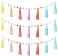 3-Piece Set: Colorful Bohemian Fringe Wreaths with Rainbow Pom-Poms