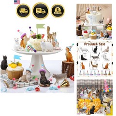 18 Pcs Cat Birthday Party Decorations Mini Birthday Hat Animal Figure Model C…
