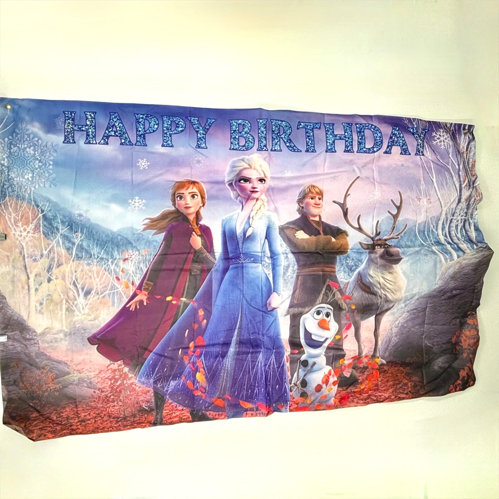Frozen Animated Movie Large Happy Birthday Banner Flag Olaf Anna Elsa Kristoff