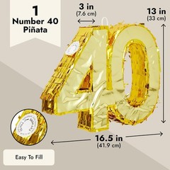 Sparkle and Bash Gold Foil Number 40 Pinata – Gold Foil Elegance for 40th Birth