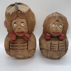 Hawaiian Coconut Shell Maraca Woman Musician Tiki Bar Luau Party, Lot Of 2