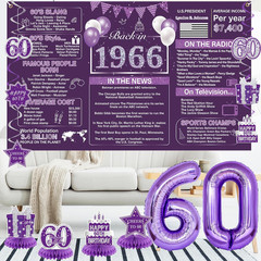Purple 60Th Birthday Decorations for Women – Back in 1966 Backdrop, Banner, Swir