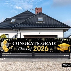 Black And Gold Graduation Backdrop 200X40Cm Polyester Fabric 2026 Banners