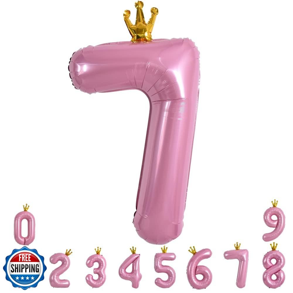 TONIFUL Crown Light Pink 40 Inch Large Number Balloons 0-9, Crown Foil Mylar