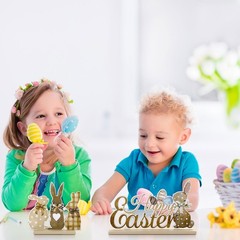 5 Pieces Easter Table Decorations Wooden Bunny Signs Wood Easter Centerpieces…