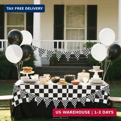 Letjolt Checkerboard Banner Racing Theme Party Garland 12 pcs 10 Feet | Black an