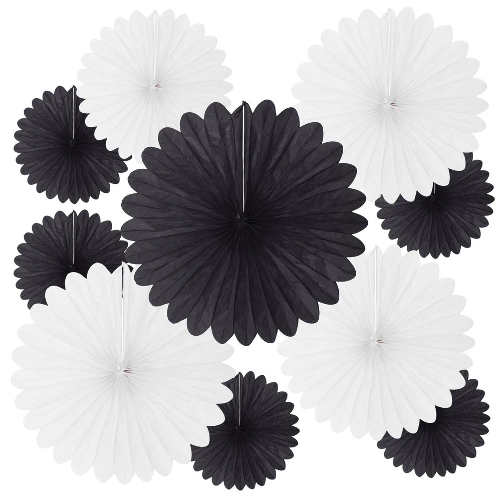 20 PCS Black White Round Hanging Honeycomb Paper Fan Graduation Party Supply