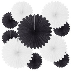 20 PCS Black White Round Hanging Honeycomb Paper Fan Graduation Party Supply