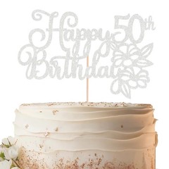 Silver Glitter 50th Birthday Cake Topper Cheers to 50 Years Party Decor