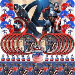 Captain America Party Decor Set Plates Balloons Cake Toppers Banner Tablecloth