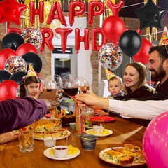 Red Black Party Decoration Kit – Happy Banner,Fringed Curtain,Latex Balloon a…
