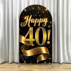 Custom Black Gold Birthday Arch Backdrop Cover Personalized Age Party Background