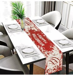 Halloween Table Runner Red & White Red Linen – 14 x 71 Inches – Non-Slip – UK