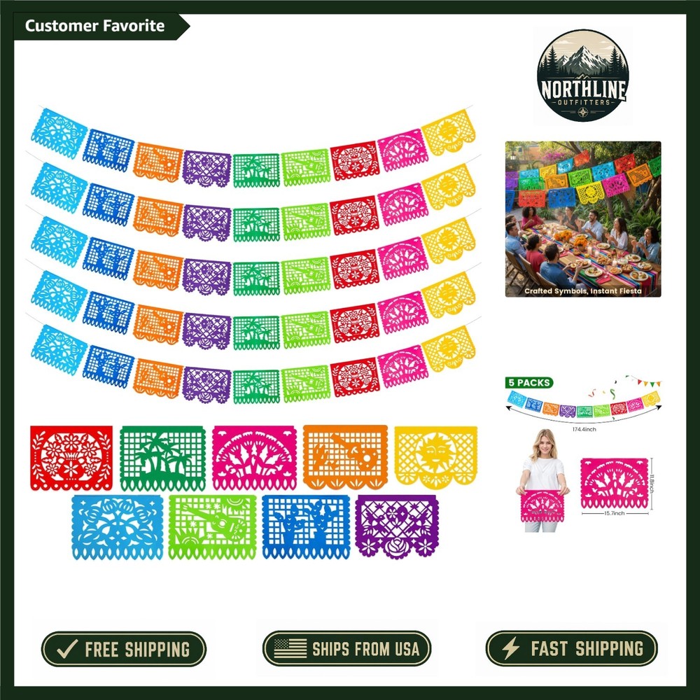 Instant Fiesta Vibes – 5 Pack 90 Ft Papel Picado Banners for Any Celebration