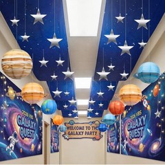 45 Pcs Galaxy Space Ceiling Decor, 24″x13ft Hanging Backdrop, Star Ornaments, So