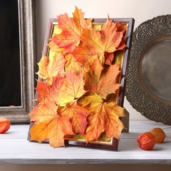50 Pack Artificial Maple Leaves Fall Leave Cutouts Leaf Green with Glue 2.8×3.3″