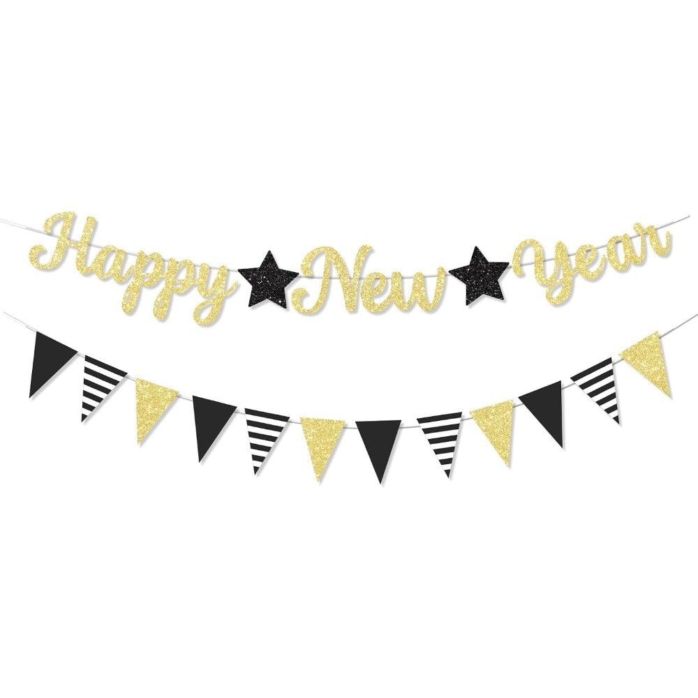 Glitter Happy New Year 2026 Banner Decorations Years Eve Banner Eve Party