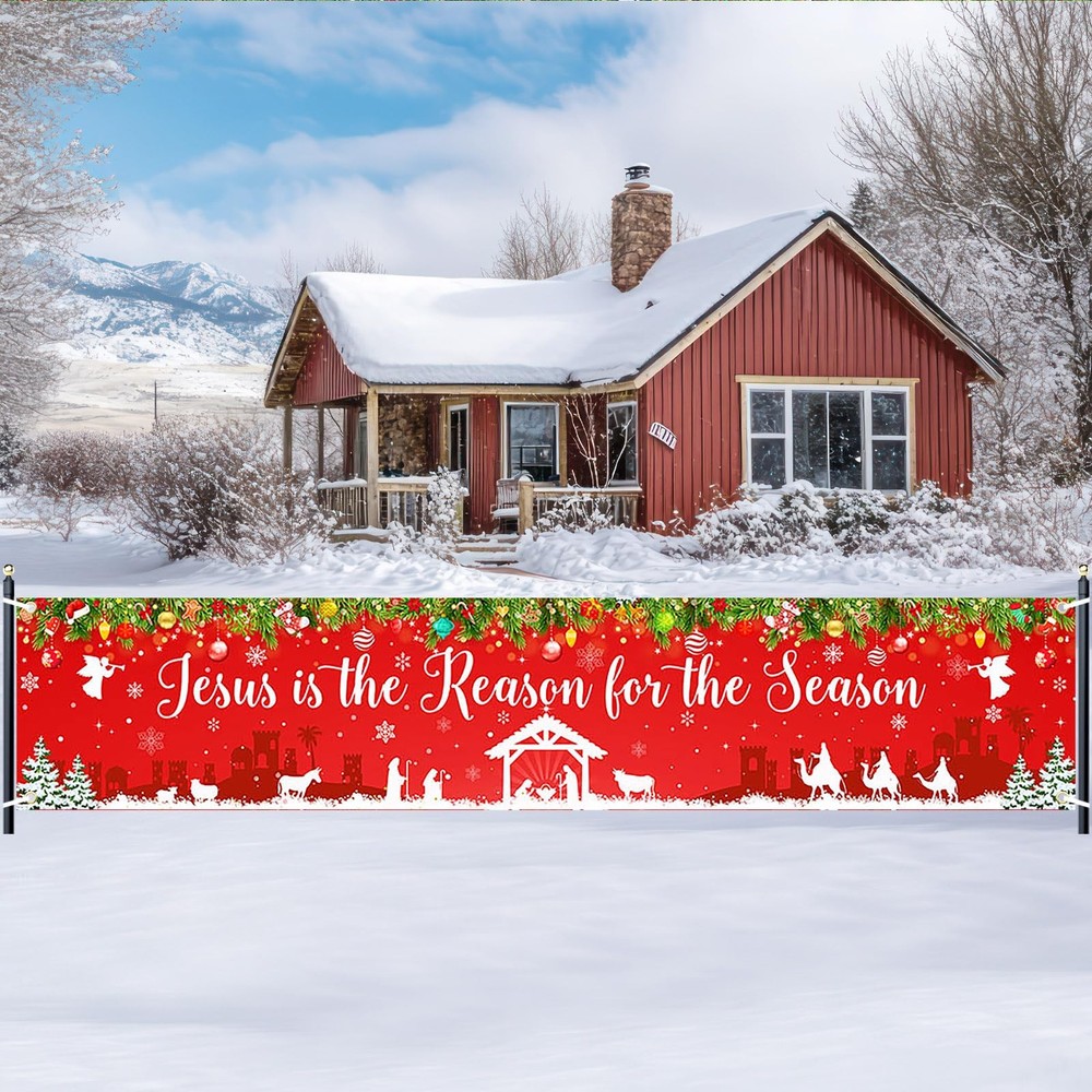 Large Christmas Banner Jesus Is the Reason for the Season Banner 8.2×1.6 ft C…