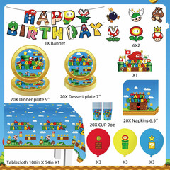 104Pcs Super Birthday Party Decorations Tableware Set Include Banner,Cake Topper