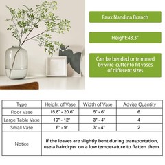 CEWOR Artificial Plants 2PCS 43.3 Inch Green Nandina Tall for
