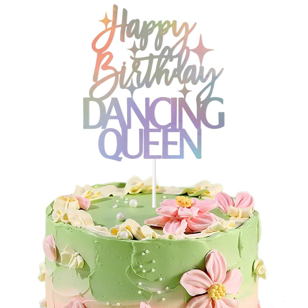 Dancing Queen Happy Birthday Cake Topper Large Glitter Retro Disco 70s 80s
