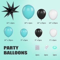 Teal Balloon Arch Kit – Black & White Balloons, Silver Star Foil – Perfect fo…