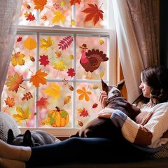 164 PCS Fall Window Clings for Glass Windows Autumn