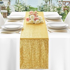 2 Pack Gold Sequin Table Runner 12″ x 72″, Glitter Sparkle Sequin Runners for