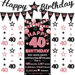 40Th Birthday Decorations Banner Women – 9 Pcs Rose Gold Black Happy 40Th Bday B