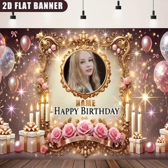 1pc 2D Golden Flower Theme Tapestry Personalized Birthday Poster Banner Party❀