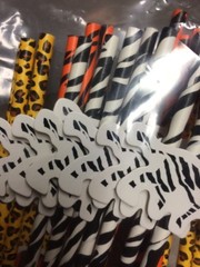 Spritz 3-Count Paper Fans & 20-Paper Straws Animal Print Lot Of 8 Packs Mixed