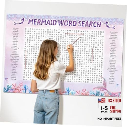 WBCPATY Giant Mermaid Word Search Poster 50″x33″ – Jumbo Wall Game with 64