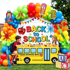 109 Pcs Back to School Decoration Kit Balloon Garland Arch Kit with School Bus T