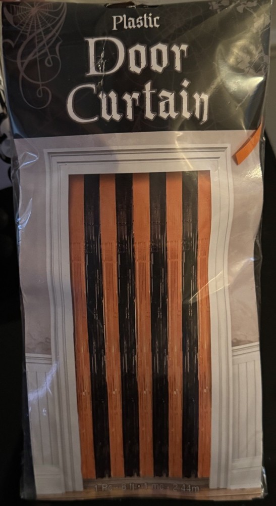 Orange & Black Door Fringe Curtain Decoration For Halloween, Football, Party