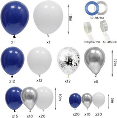 148pcs Navy Blue Silver Balloons Garland Kit, Royal Blue Silver White Confett…