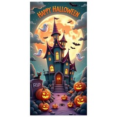 Halloween Door Decorations Horror Moon Night Dead Tree Scary Cemetery Pumpkins D