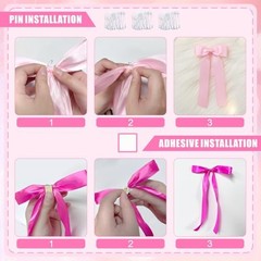 60PCS Bow Birthday Party Decorations, 3 Sizes Bow Wall Decor, Ribbon Bows Pink