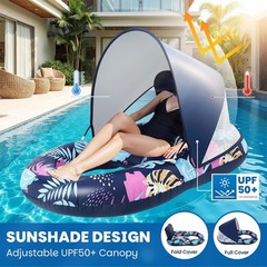Inflatable Pool Floats with UPF50+ Canopy-Removable-120° Adjustable, Large Po…
